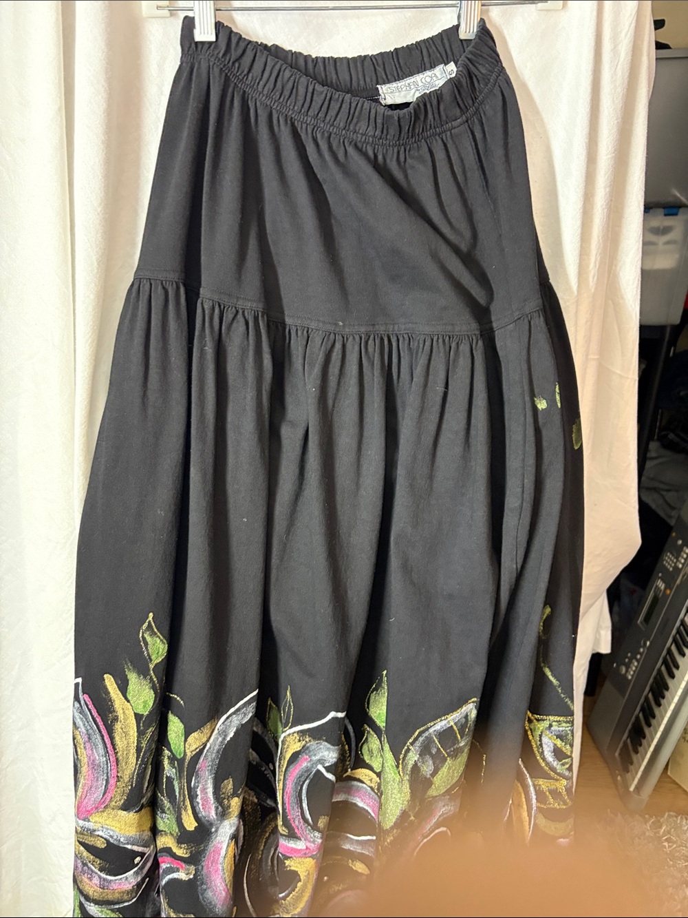 Stephan Cori Black Floral-Accent Tiered Skirt